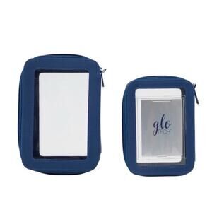 Glo Tech 3 Piece Set Cosmetic Bag Duo +Compact Mirror, Blue